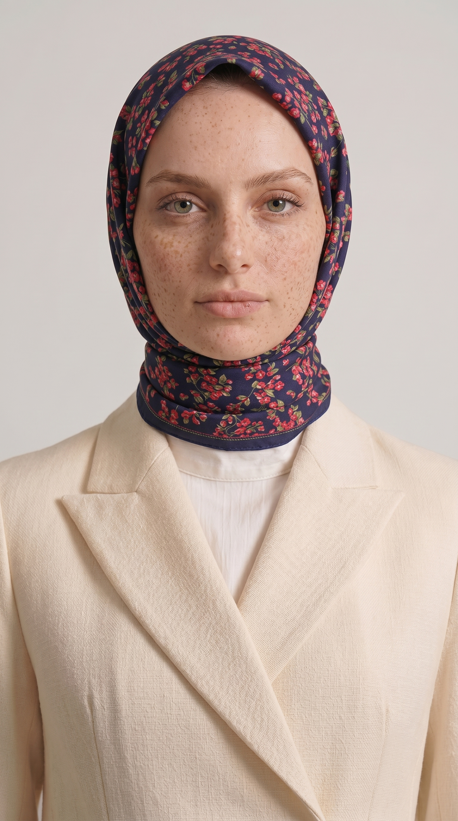 LİLYA DESENLİ ÇİÇEK DESENLİ İPEK ŞİFON EŞARP - LACİVERT / FUŞYA 