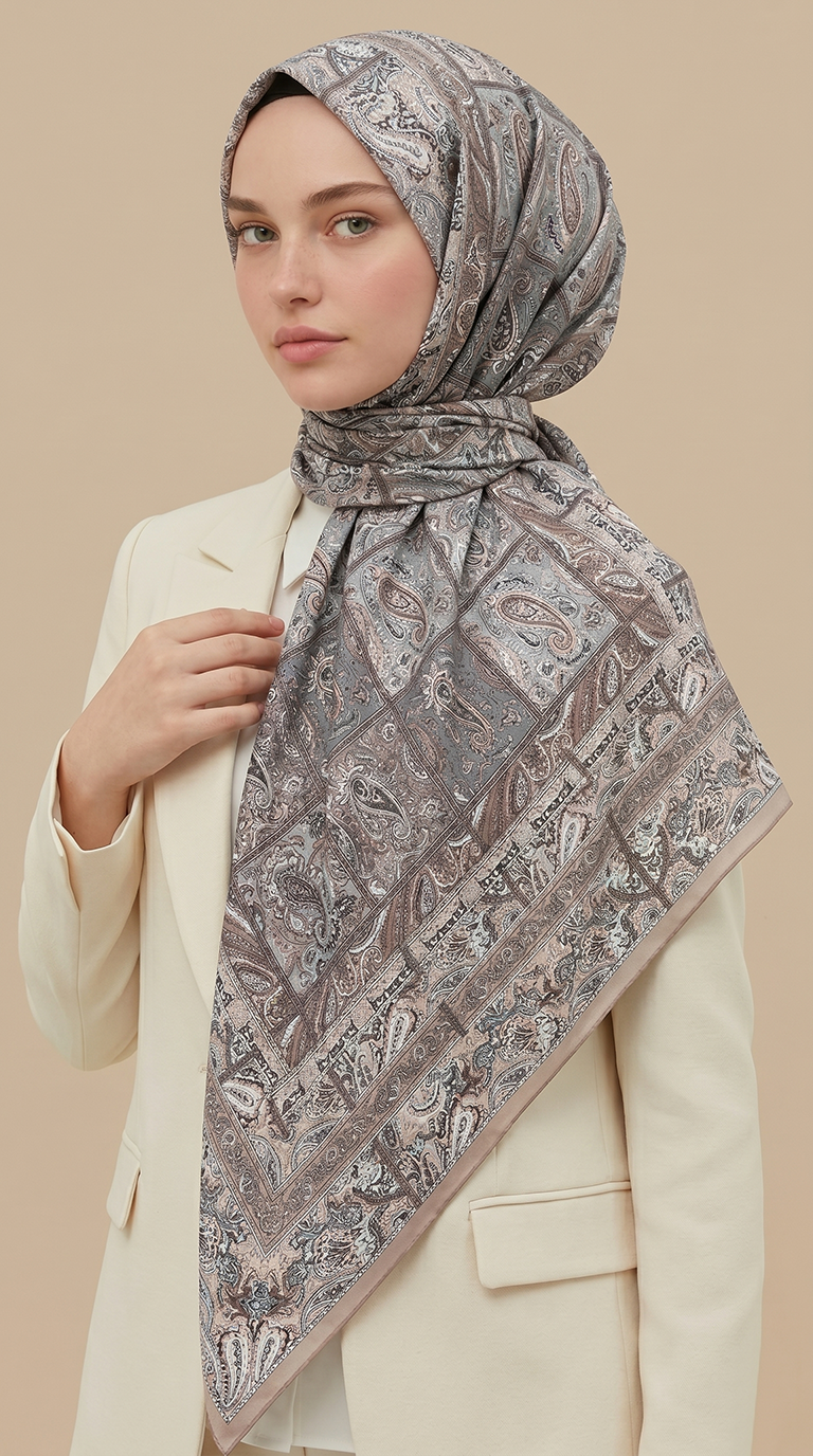 MAVERA 120* 120 CM COTTON EŞARP - KREM / BUZ MAVİ