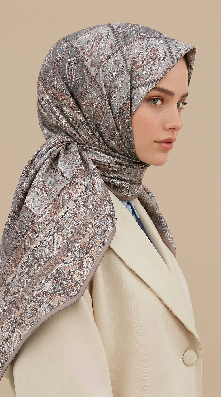 MAVERA 120* 120 CM COTTON EŞARP - KREM / BUZ MAVİ