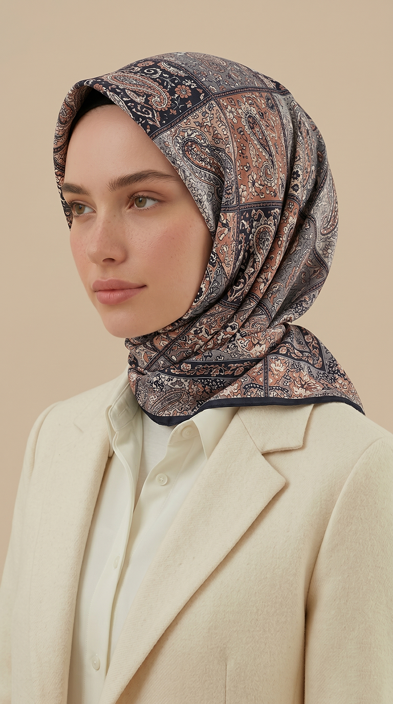 MAVERA 120* 120 CM COTTON EŞARP - LACİVERT / SOMON 