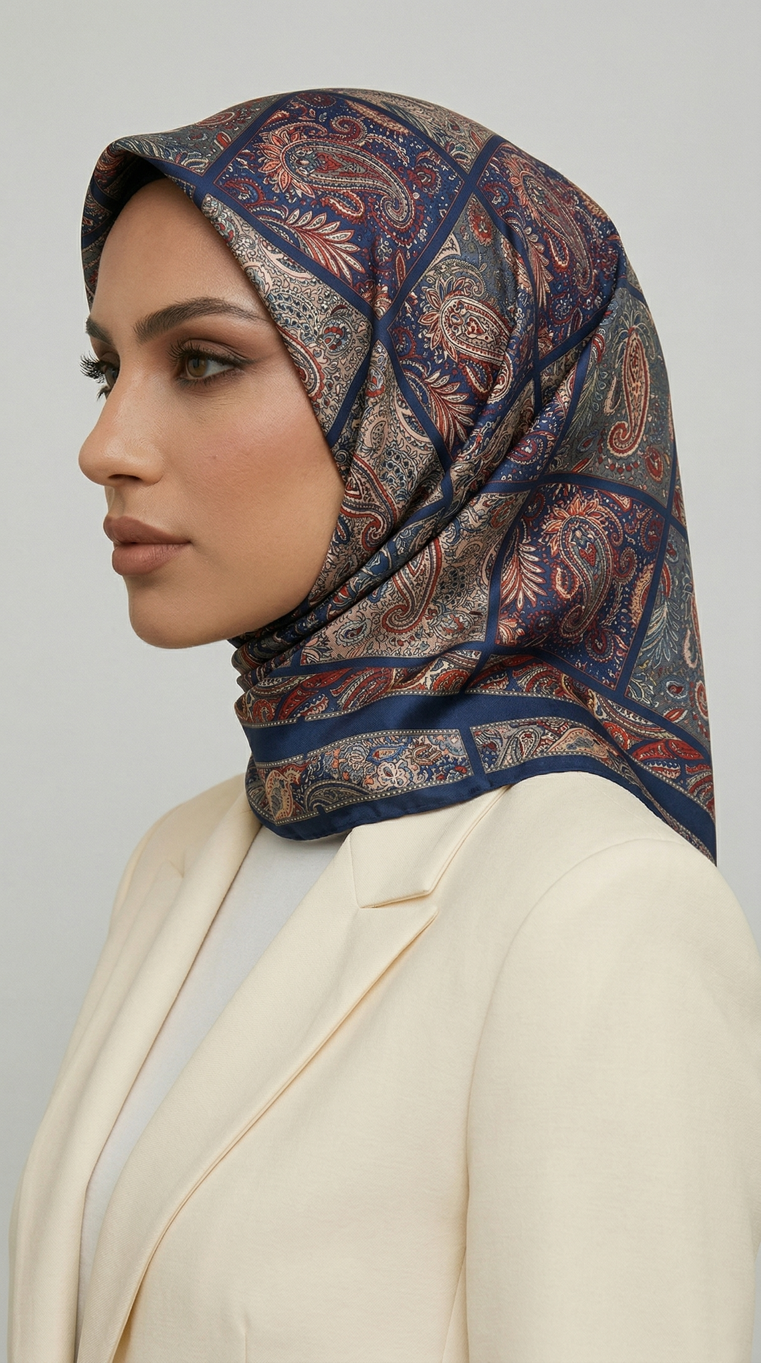 MAVERA RAYON EŞARP - LACİVERT / KREM