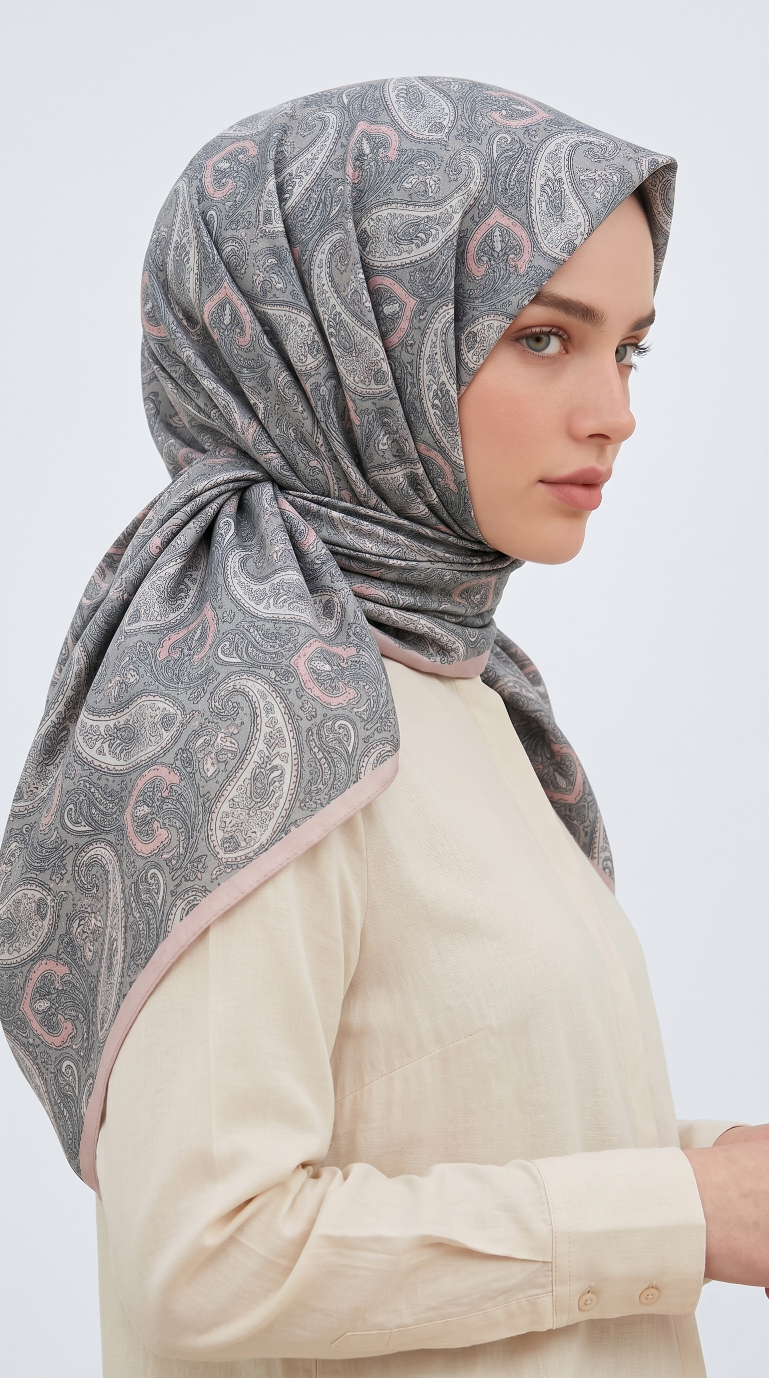 MELORA 120*120 CM COTTON EŞARP -  GRİ / TOZ PEMBE