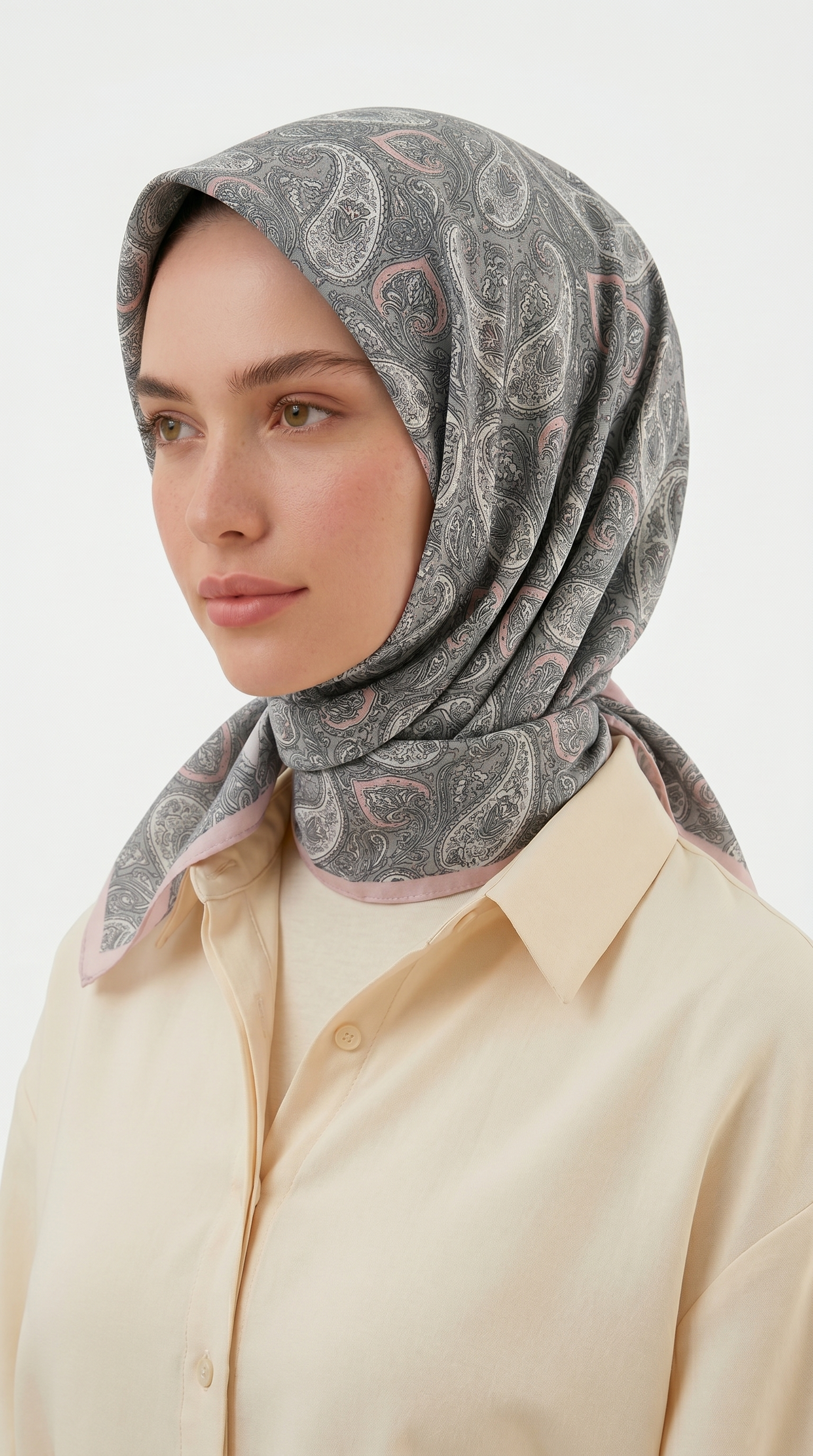 MELORA 120*120 CM COTTON EŞARP -  GRİ / TOZ PEMBE