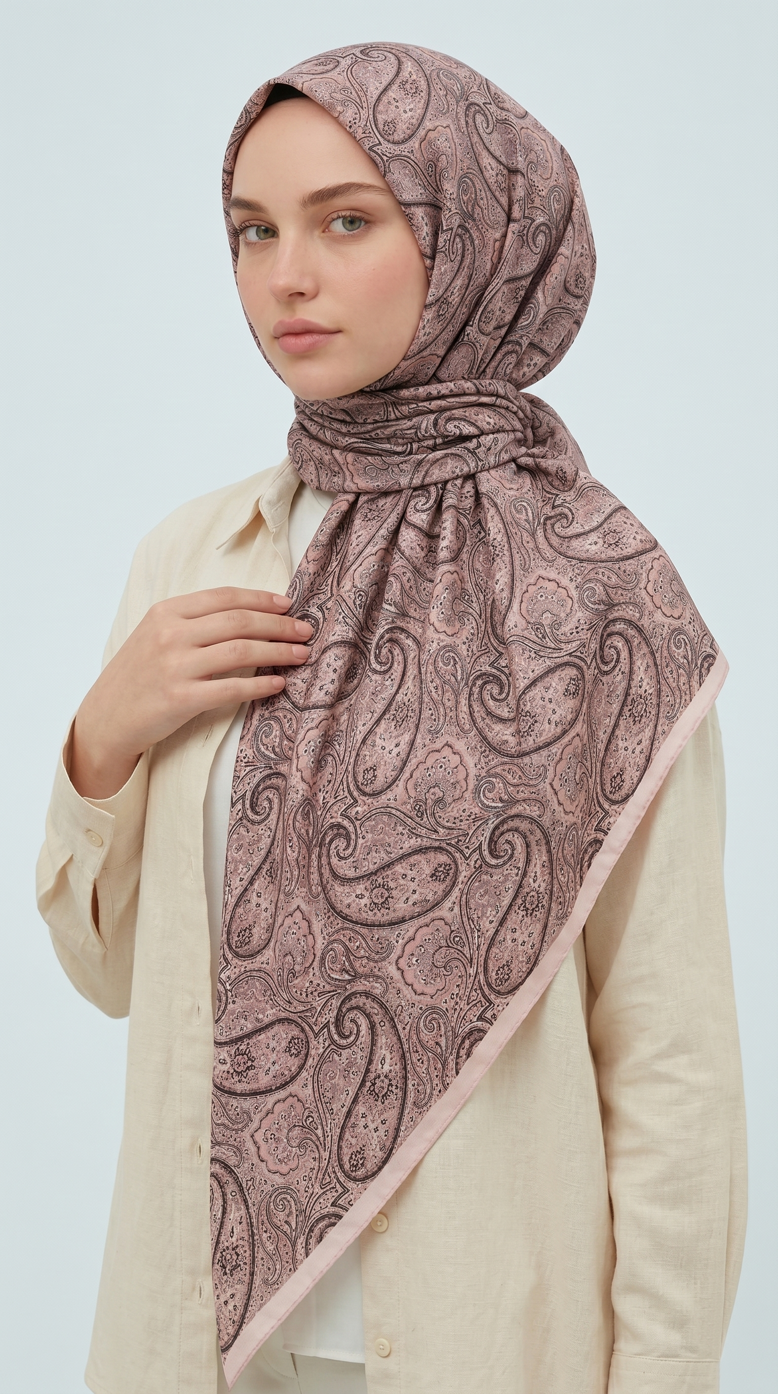 MELORA 120*120 CM COTTON EŞARP -  KAHVERENGİ / BEJ