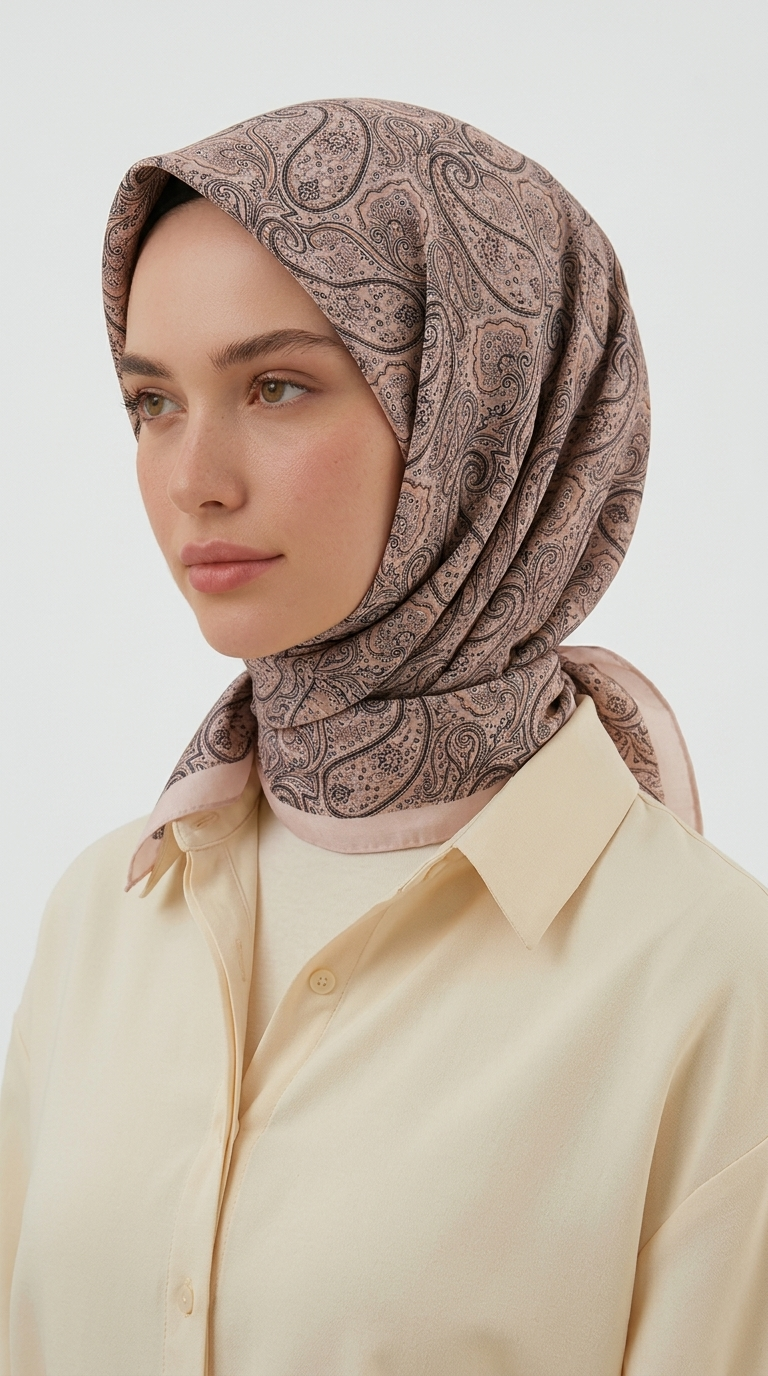 MELORA 120*120 CM COTTON EŞARP -  KAHVERENGİ / BEJ