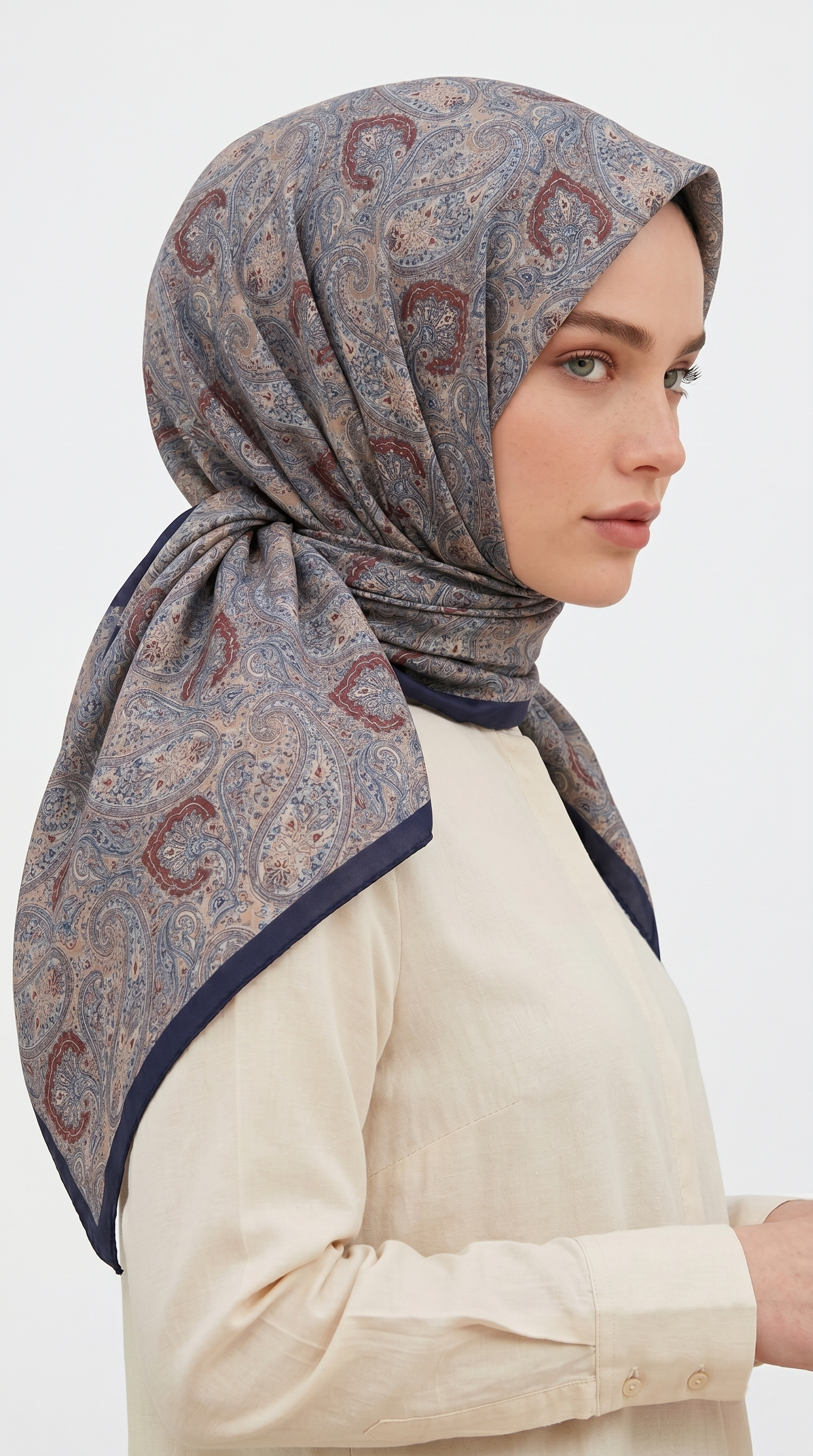 MELORA 120*120 CM COTTON EŞARP -  LACİVERT / KREM