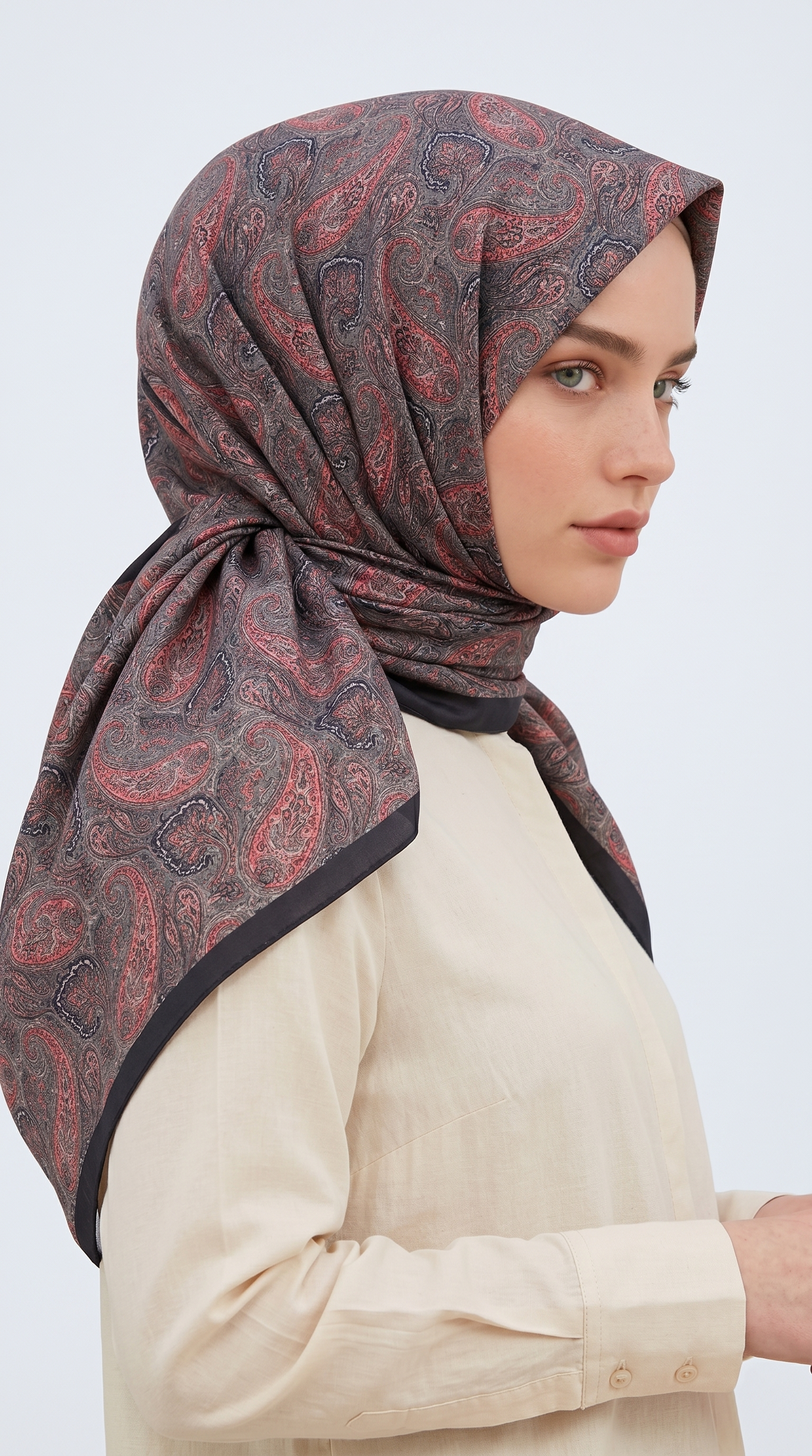 MELORA 120*120 CM COTTON EŞARP -  LACİVERT / KIRMIZI