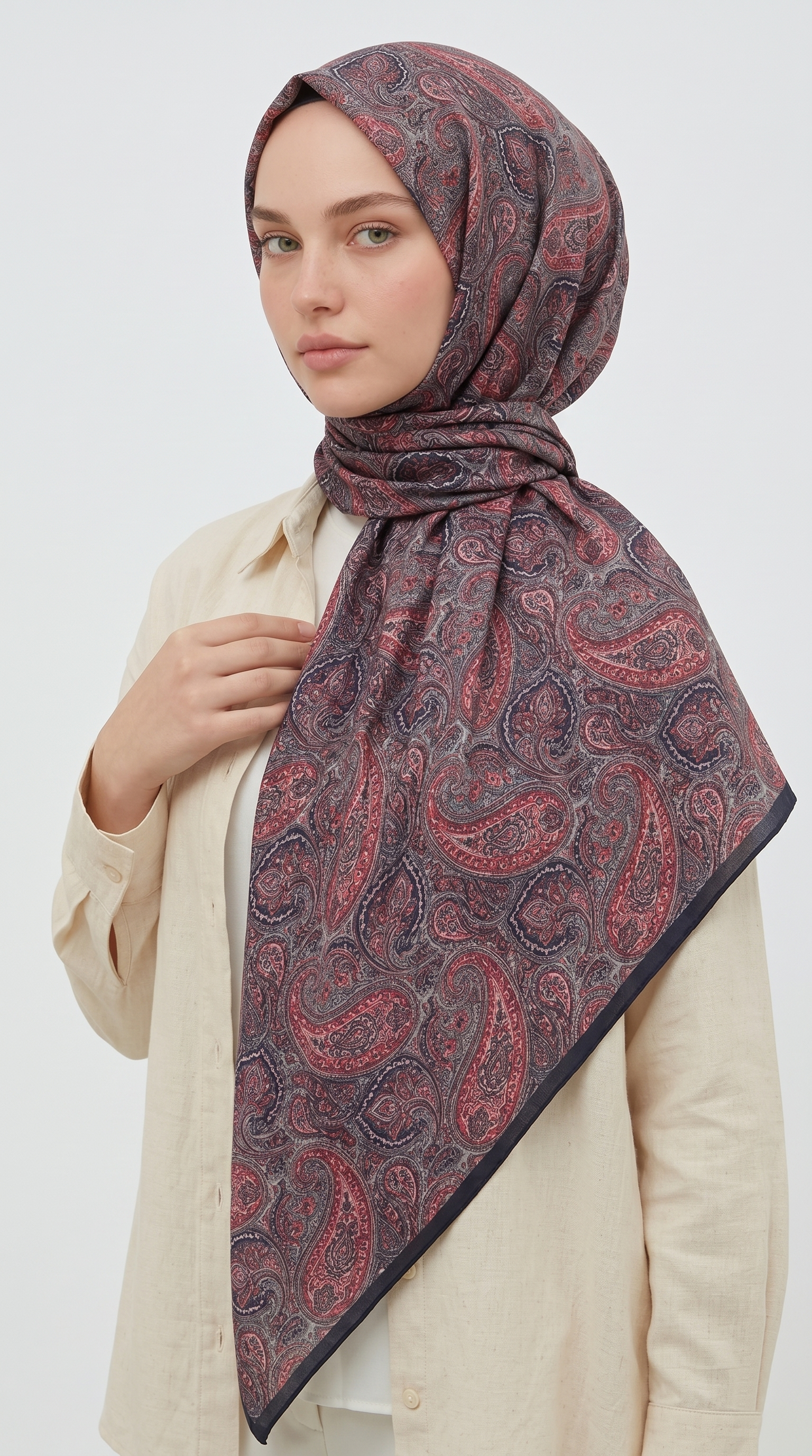 MELORA 120*120 CM COTTON EŞARP -  LACİVERT / KIRMIZI