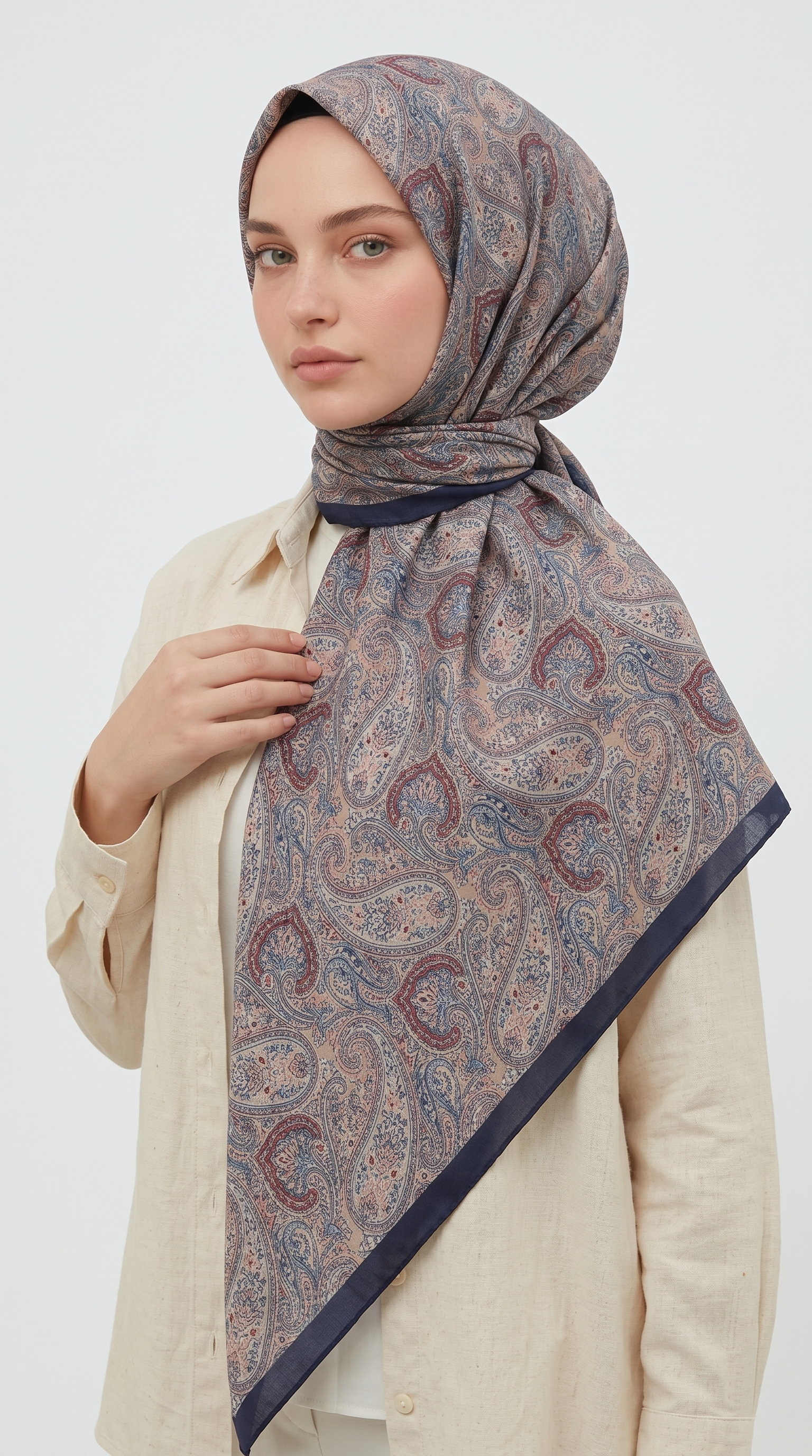 MELORA 120*120 CM COTTON EŞARP -  LACİVERT / KREM