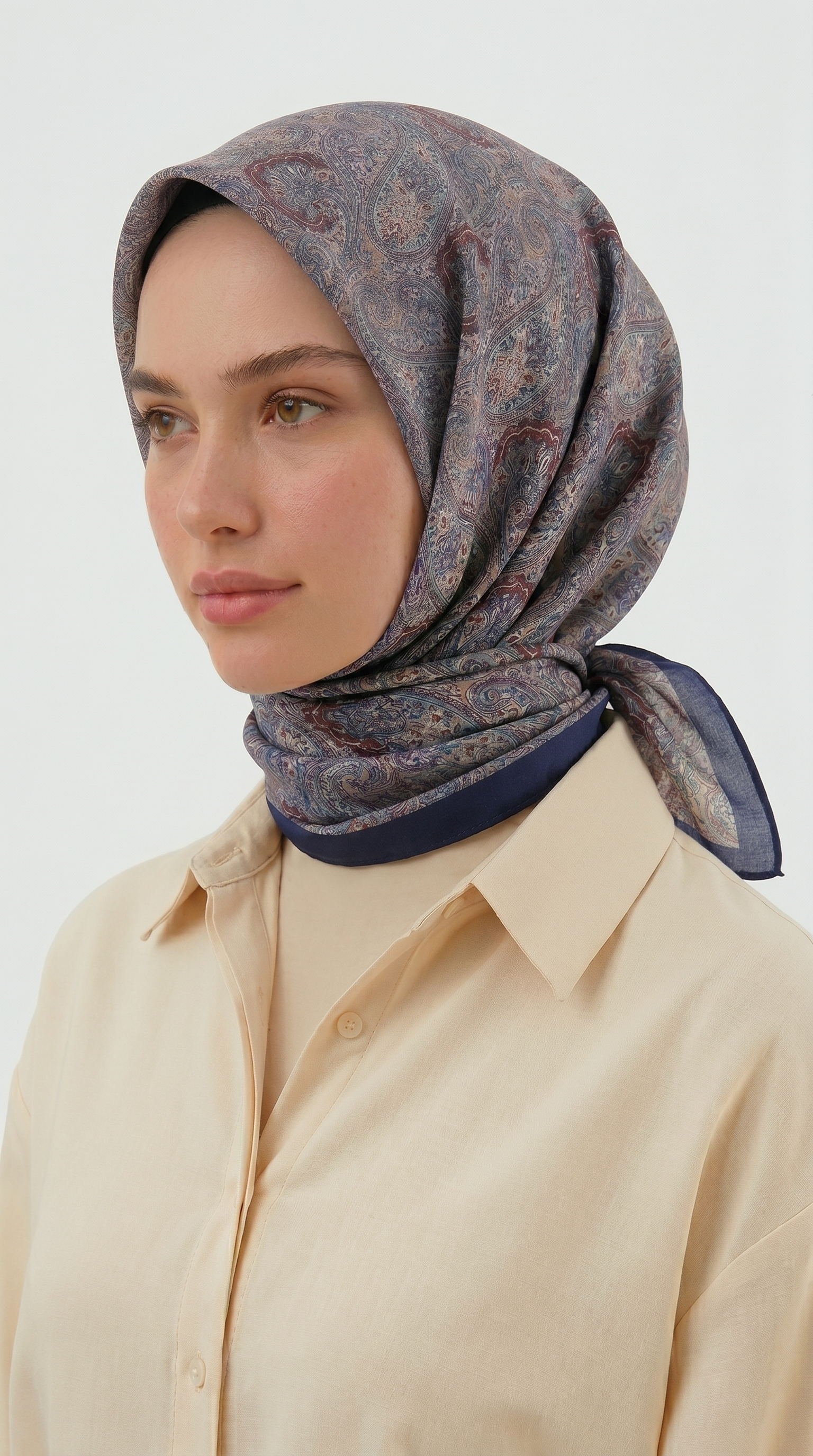 MELORA 120*120 CM COTTON EŞARP -  LACİVERT / KREM