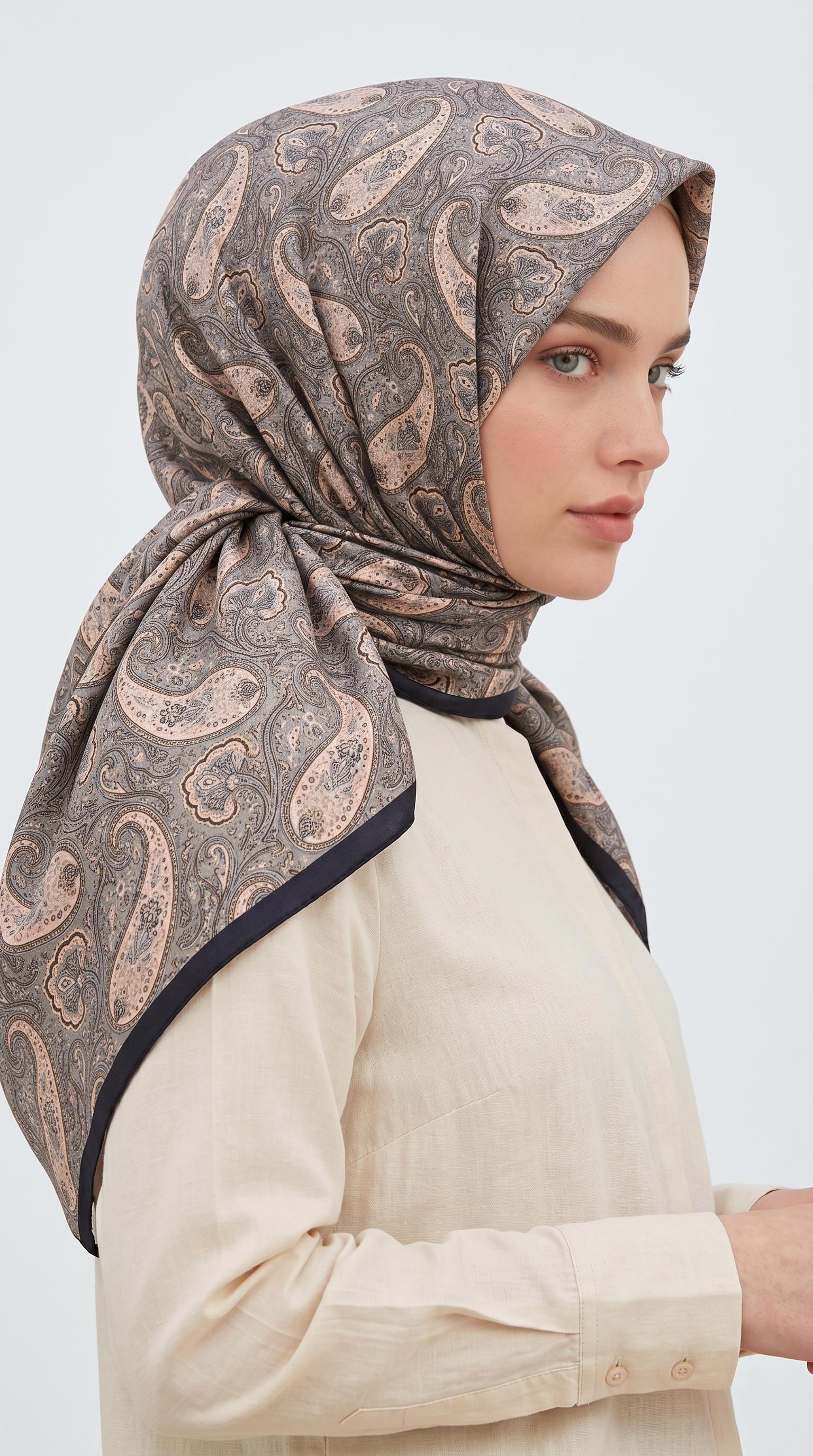 MELORA 120*120 CM COTTON EŞARP - SİYAH / BEJ