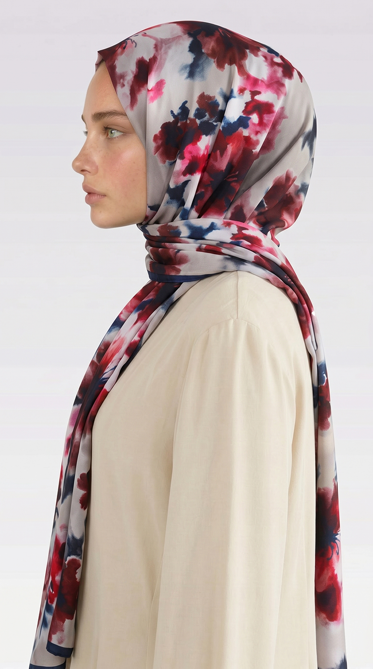 MİRA BLOOM KUMLU ŞAL - LACİVERT / KIRMIZI