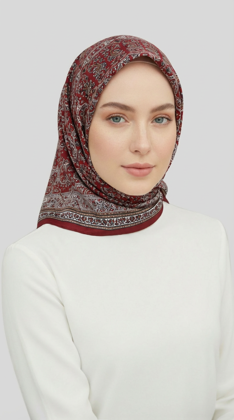 MORİYA DESENLİ CUPRO EŞARP - KIRMIZI
