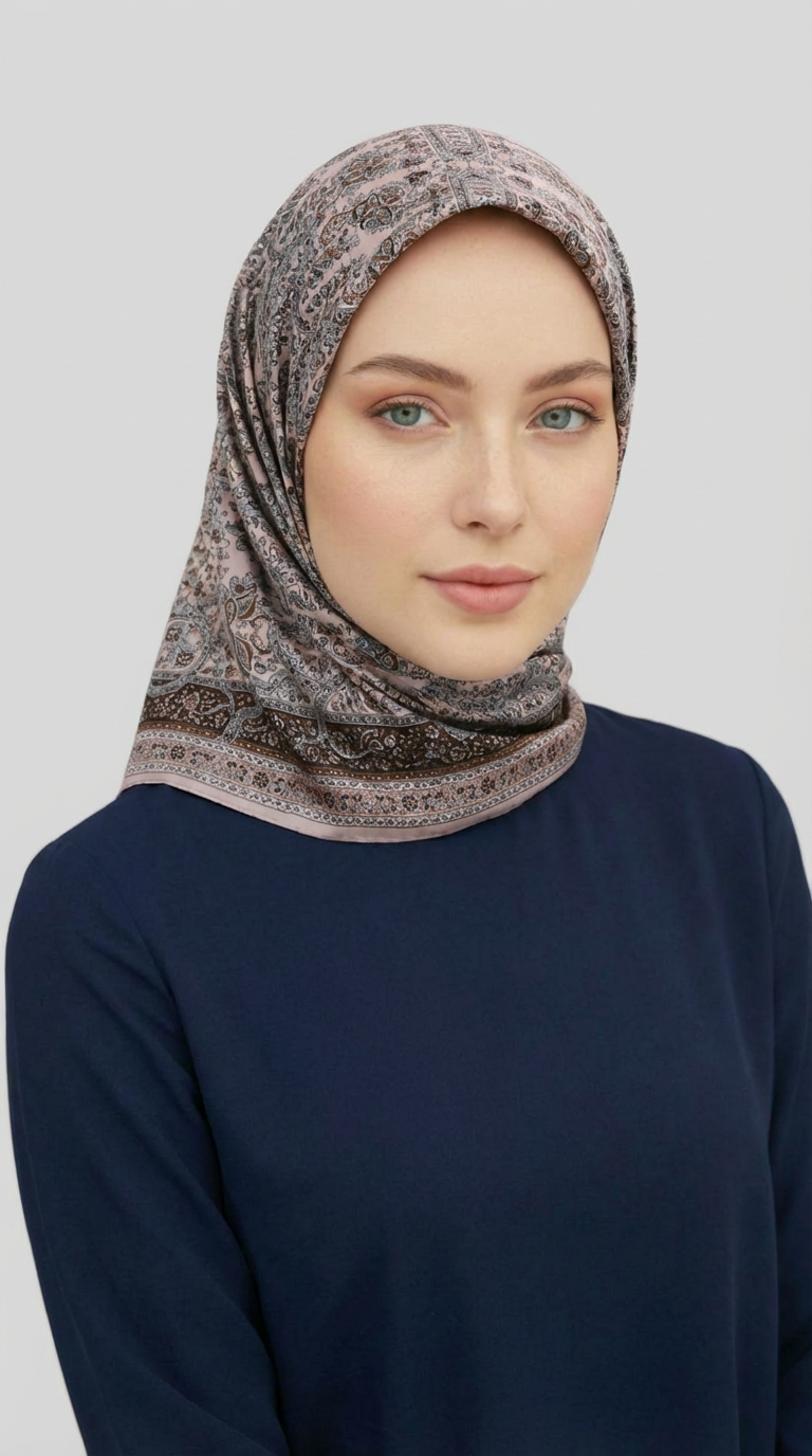 MORİYA DESENLİ CUPRO EŞARP - BEJ