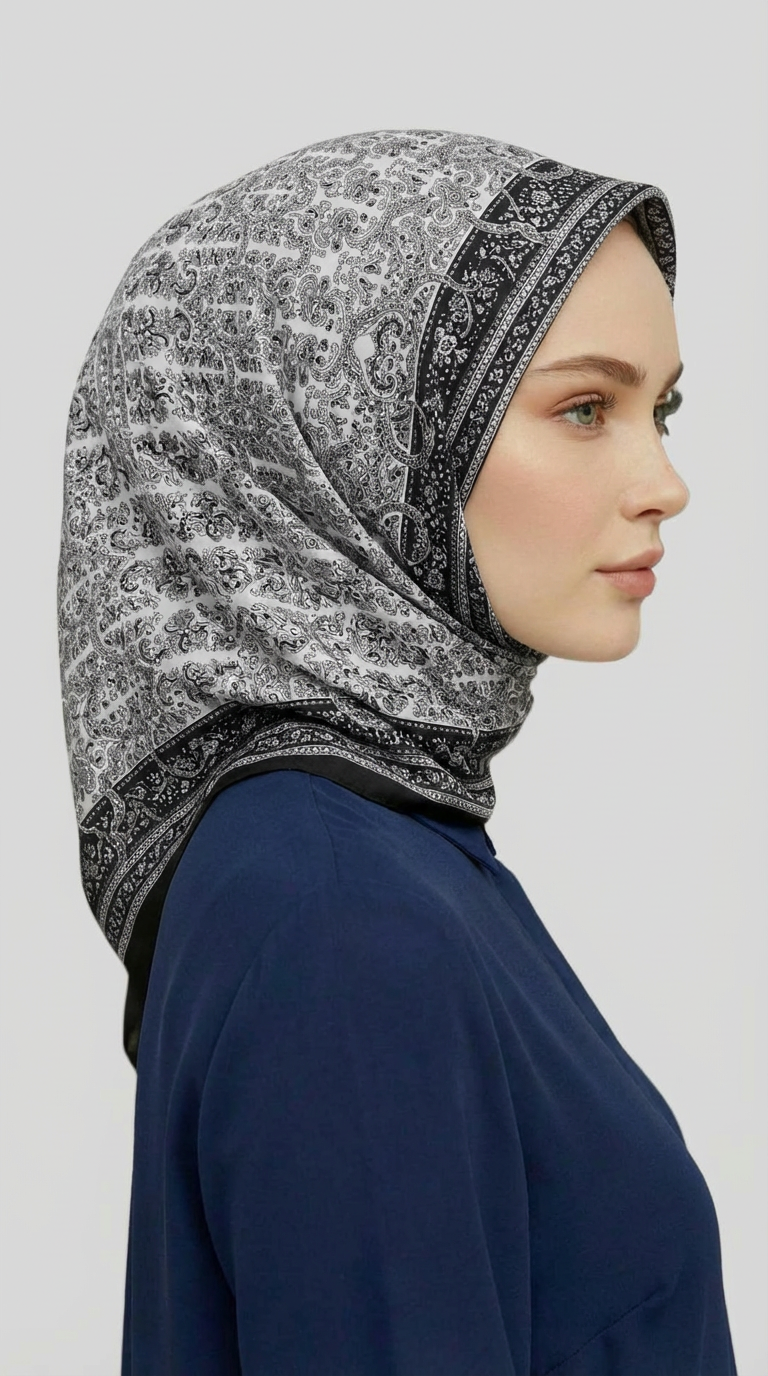 MORİYA DESENLİ CUPRO EŞARP - SİYAH 