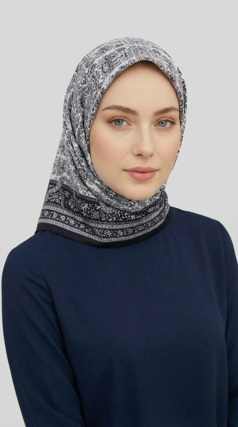 MORİYA DESENLİ CUPRO EŞARP - SİYAH 