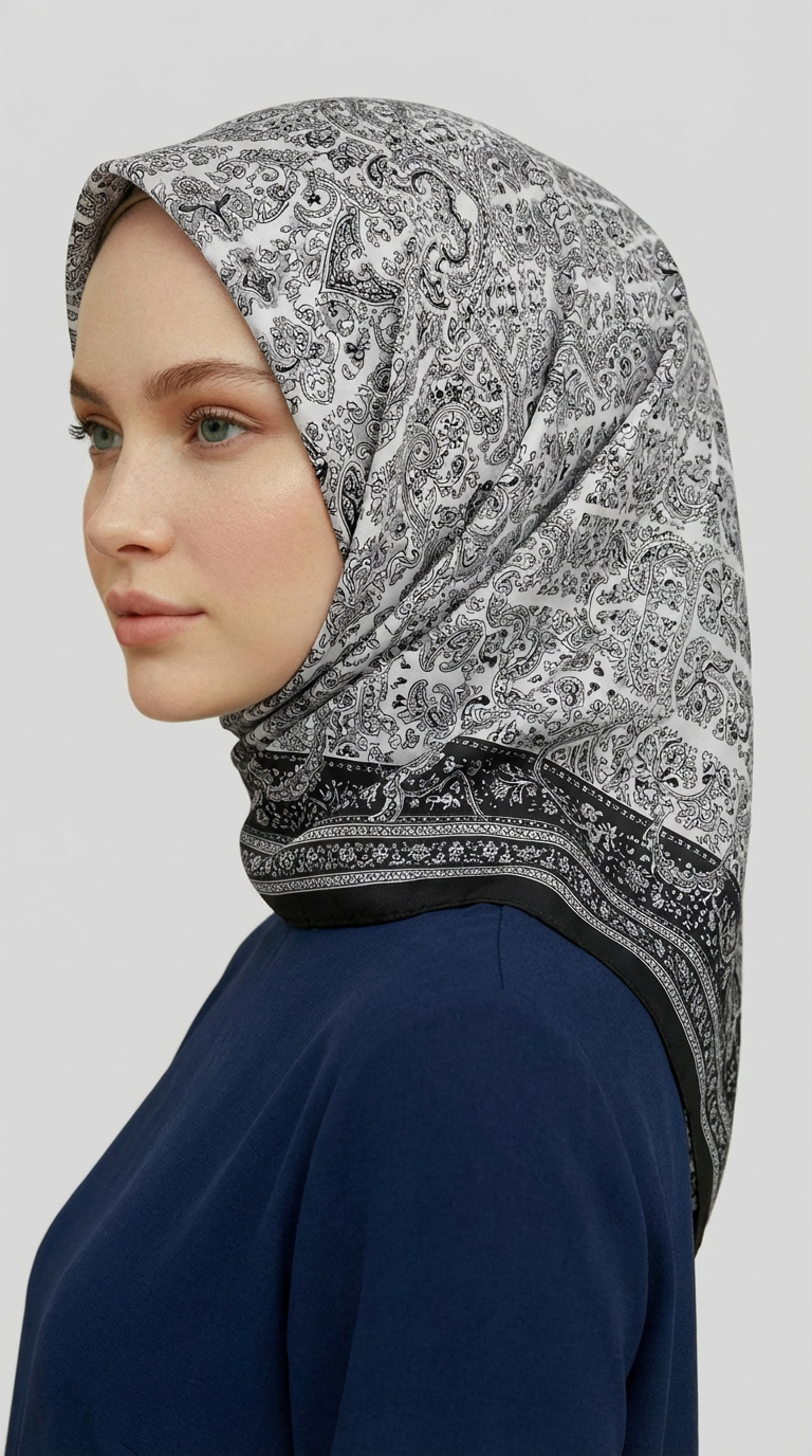 MORİYA DESENLİ CUPRO EŞARP - SİYAH 
