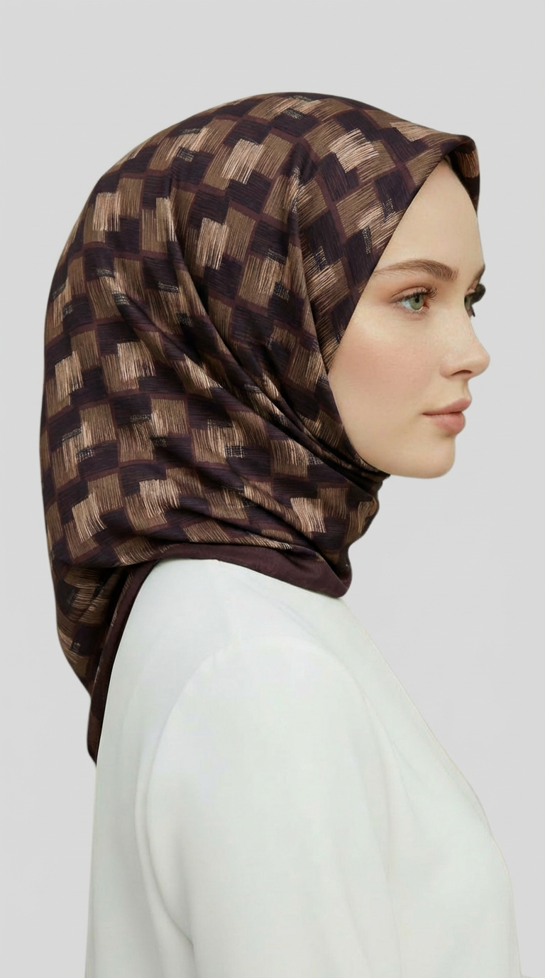 MOZAİK DESEN RAYON EŞARP - ACI KAHVE  