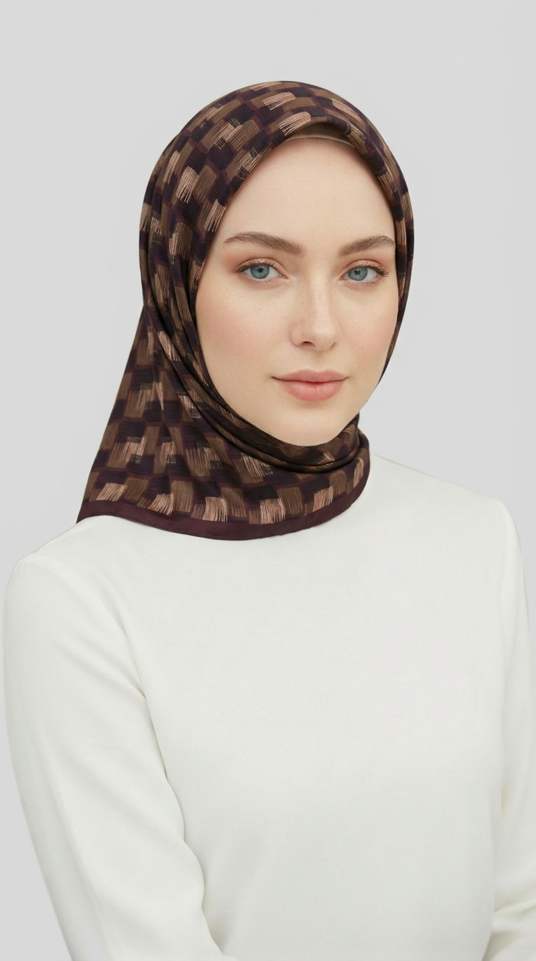 MOZAİK DESEN RAYON EŞARP - ACI KAHVE  