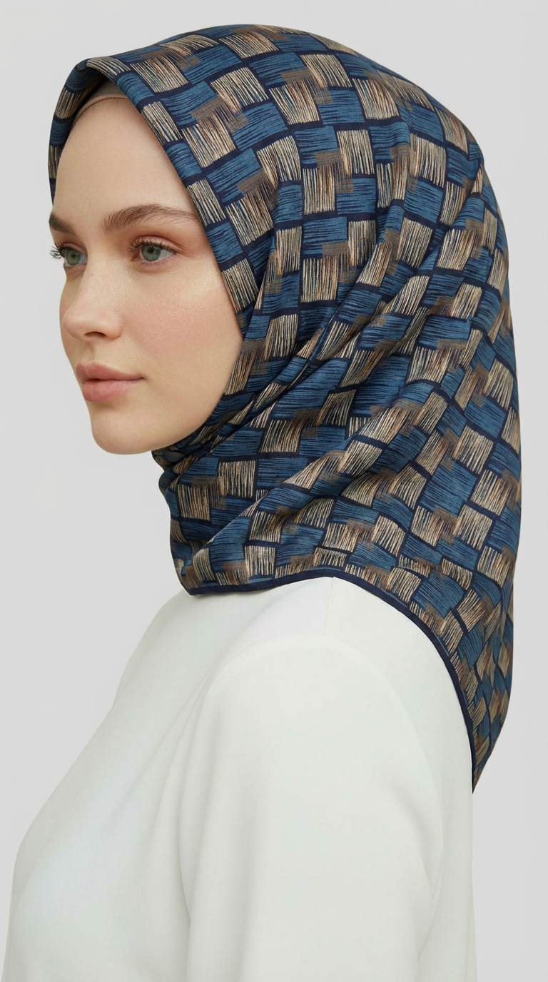 MOZAİK DESEN RAYON EŞARP - MAVİ  / İNDİGO 