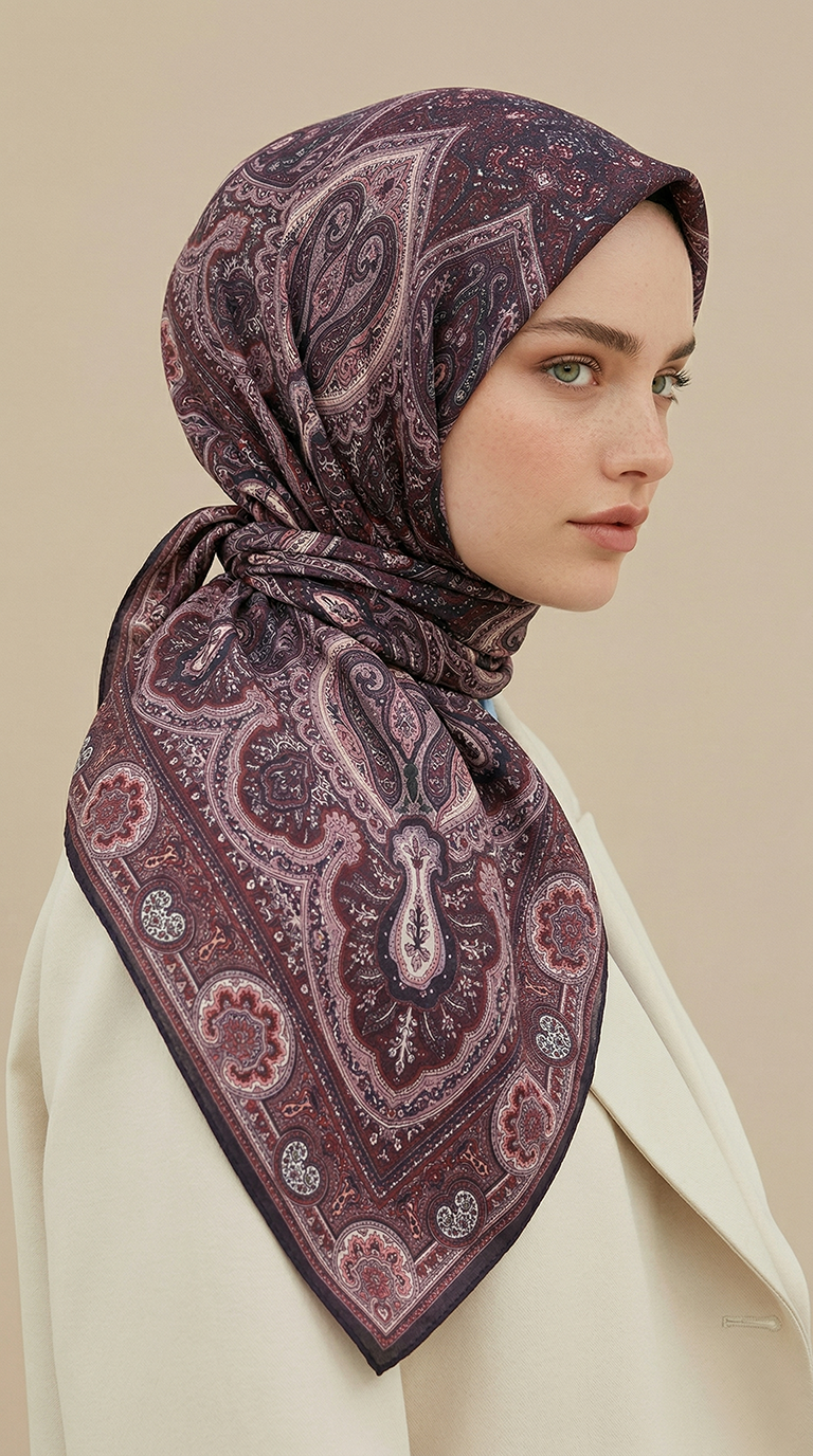 NERİS DESENLİ 120*120 CM COTTON EŞARP -  PEMBE / BORDO