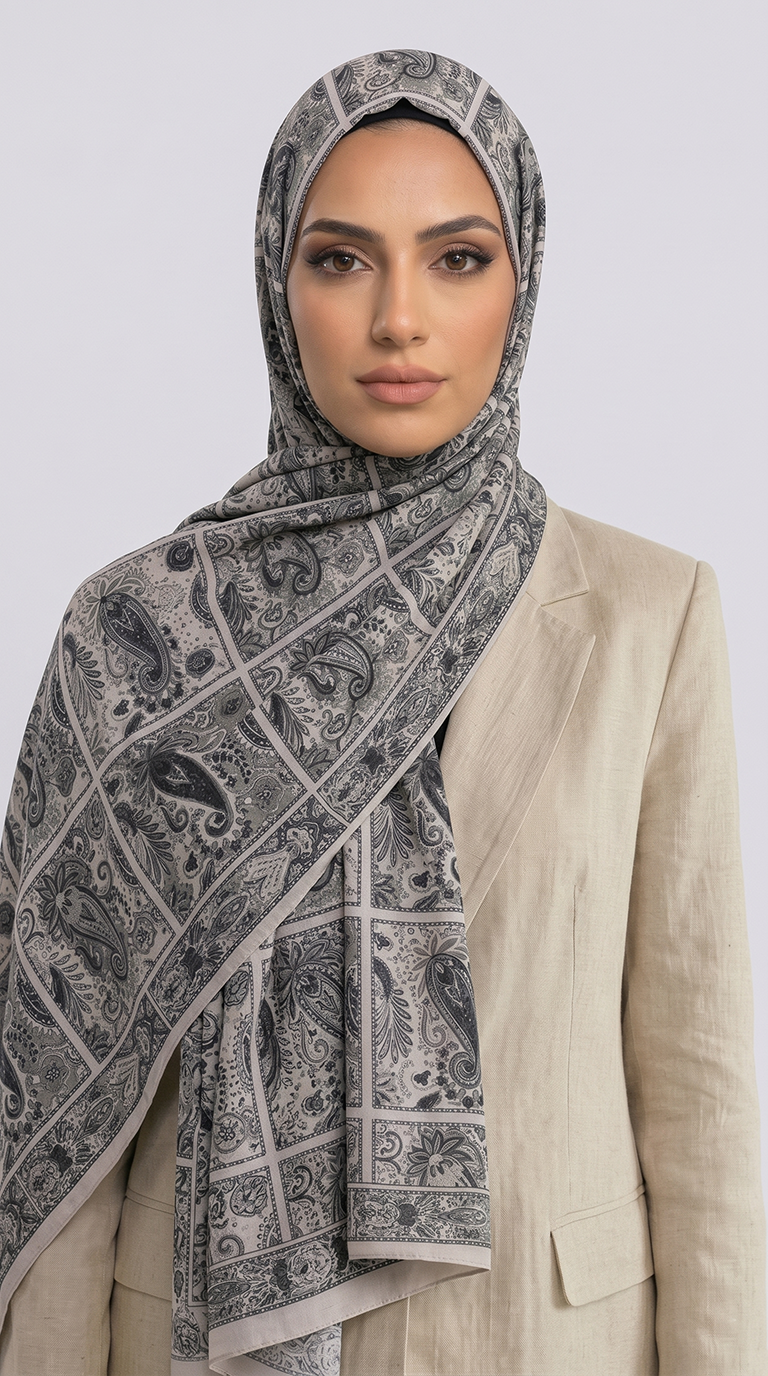 PAİSLEY DESENLİ COTTON ŞAL - KREM / SİYAH 