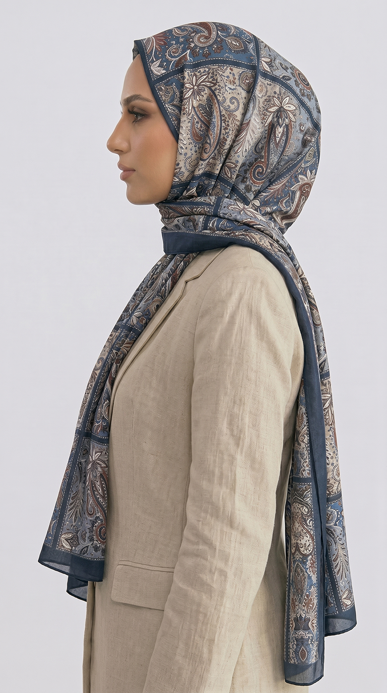 PAİSLEY DESENLİ COTTON ŞAL -LACİVERT / KREM