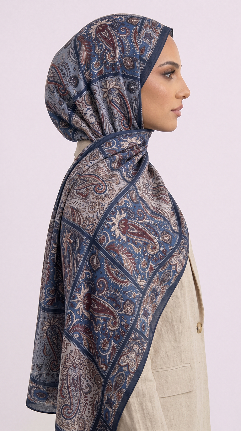 PAİSLEY DESENLİ COTTON ŞAL -LACİVERT / KREM