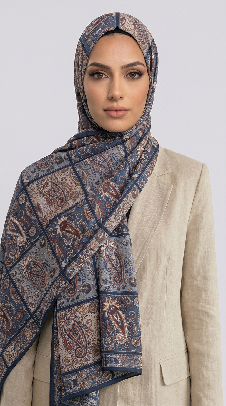 PAİSLEY DESENLİ COTTON ŞAL -LACİVERT / KREM