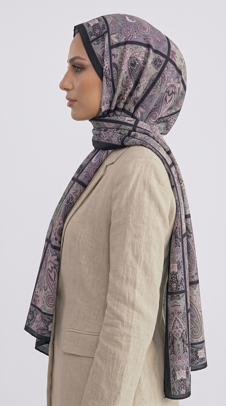 PAİSLEY DESENLİ COTTON ŞAL - LACİVERT / LİLA 