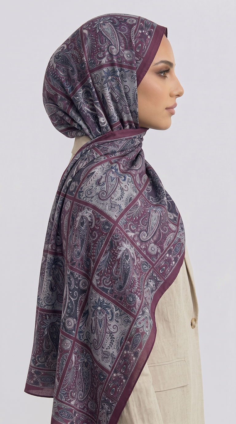 PAİSLEY DESENLİ COTTON ŞAL - MOR / BEJ