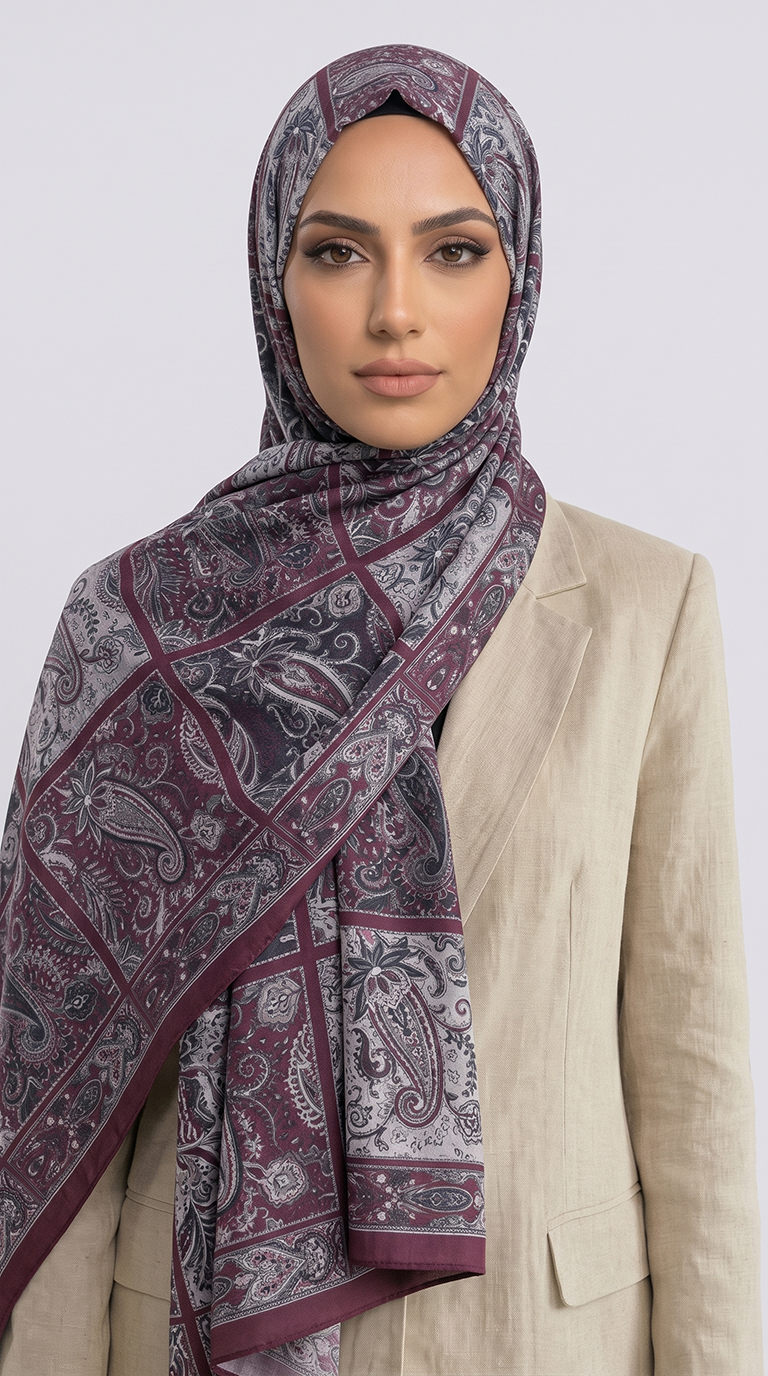 PAİSLEY DESENLİ COTTON ŞAL - MOR / BEJ