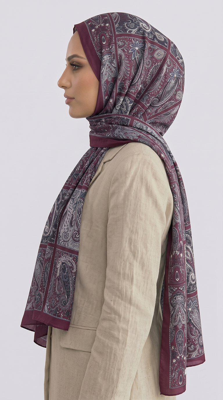 PAİSLEY DESENLİ COTTON ŞAL - MOR / BEJ
