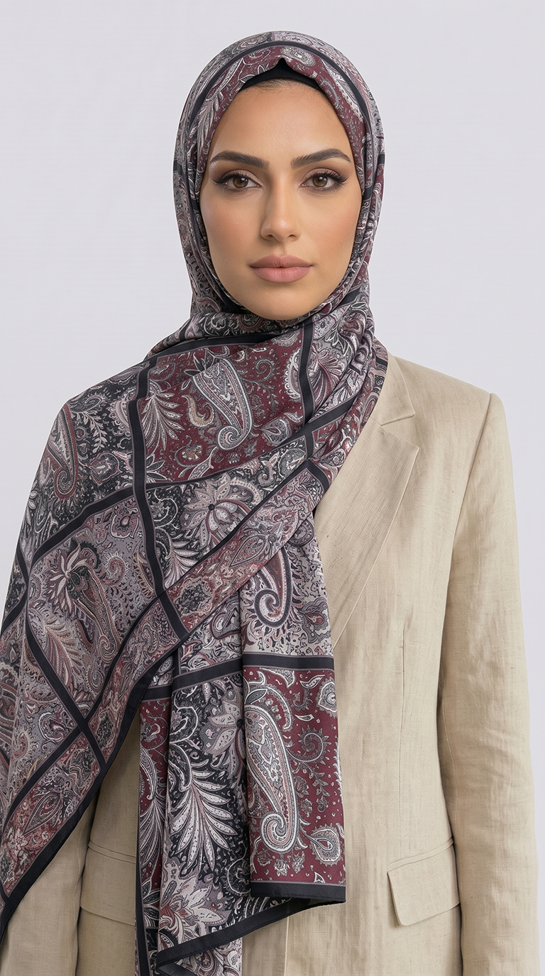 PAİSLEY DESENLİ COTTON ŞAL - SİYAH /  BORDO 