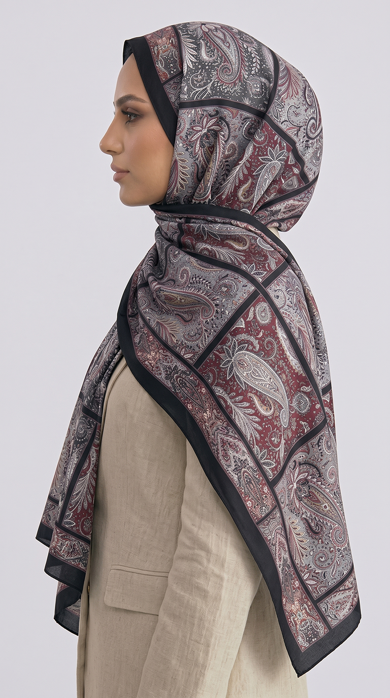 PAİSLEY DESENLİ COTTON ŞAL - SİYAH /  BORDO 