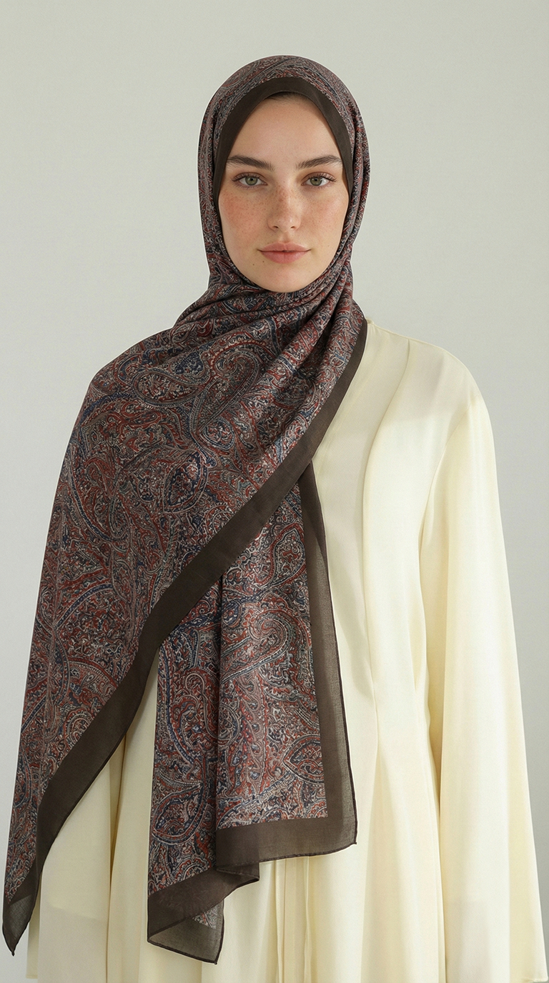 PERA DESENLİ COTTON ŞAL - ACI KAHVE