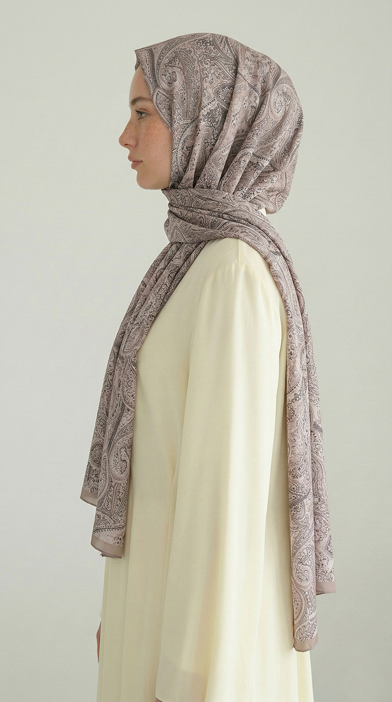 PERA DESENLİ COTTON ŞAL - BEJ / PUDRA