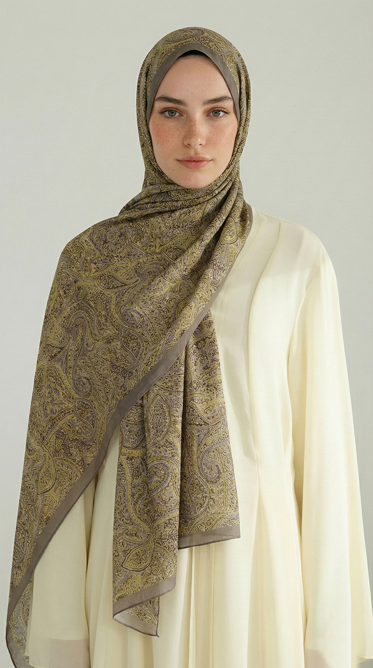 PERA DESENLİ COTTON ŞAL - KREM / SARI