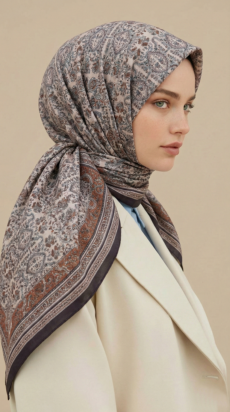 PETRA 120 * 120 CM COTTON ŞAL EŞARP - ACI KAHVE