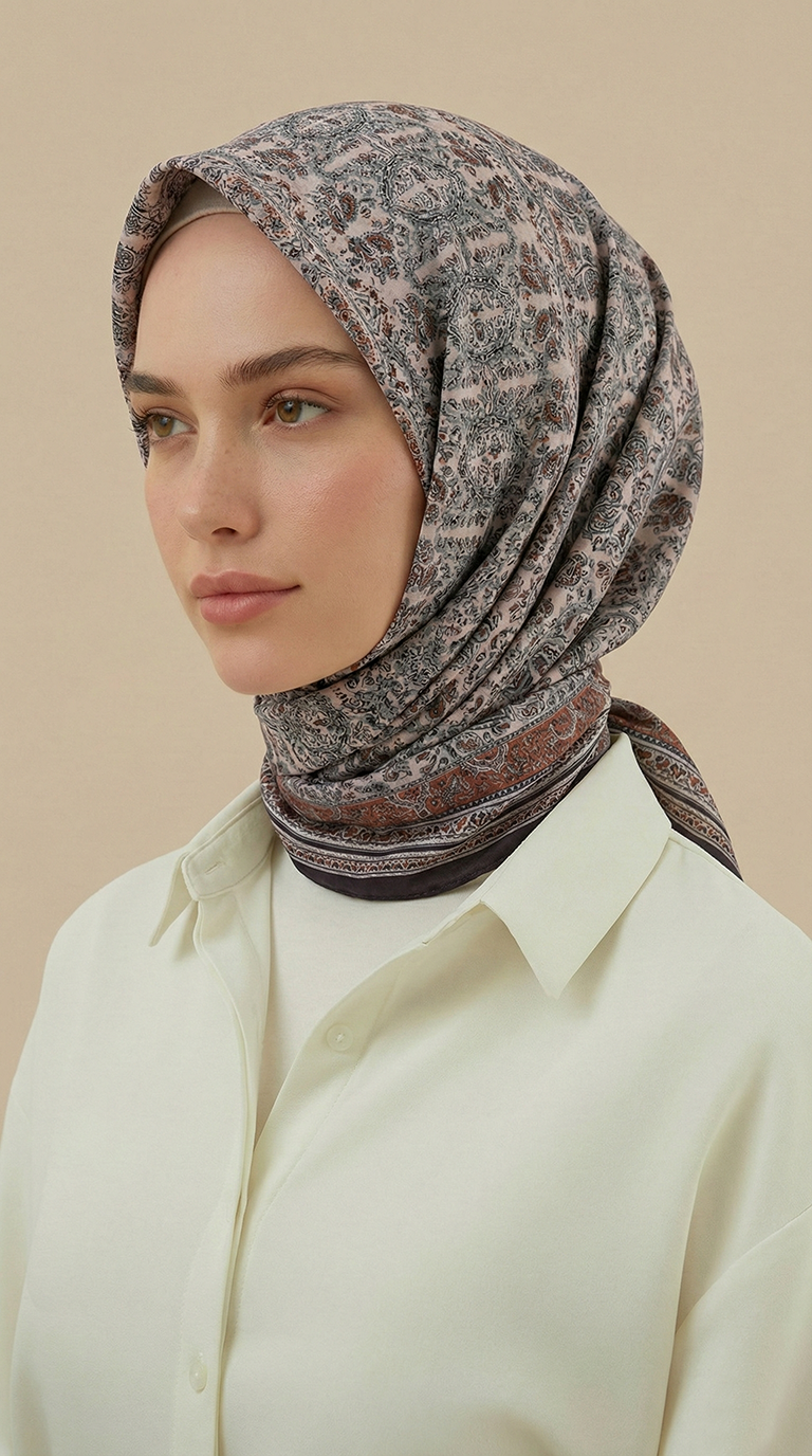 PETRA 120 * 120 CM COTTON ŞAL EŞARP - ACI KAHVE
