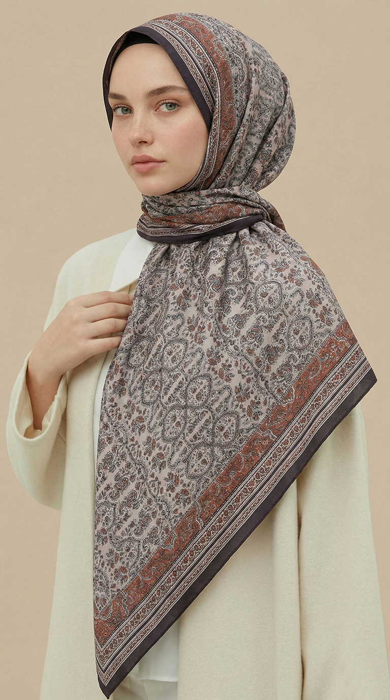 PETRA 120 * 120 CM COTTON ŞAL EŞARP - ACI KAHVE