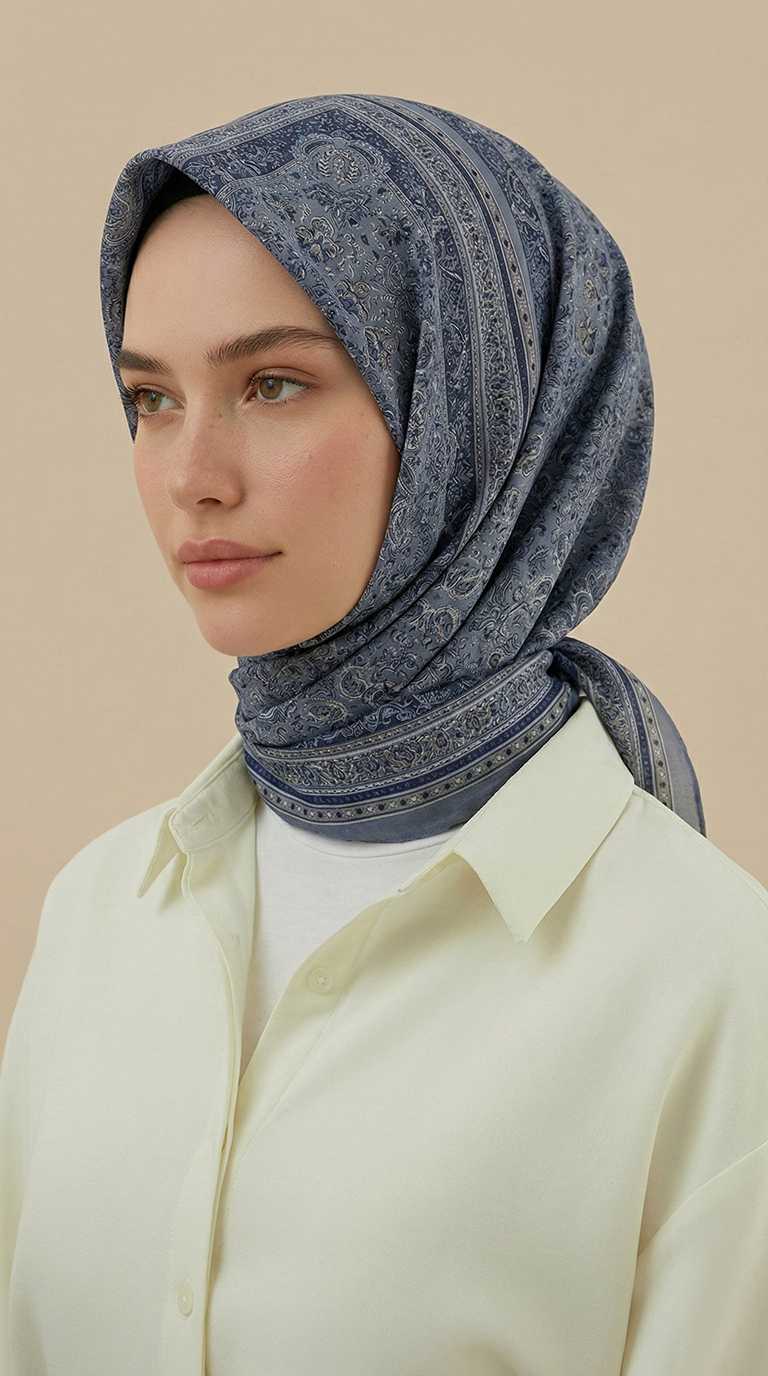 PETRA 120 * 120 CM COTTON ŞAL EŞARP -  MAVİ