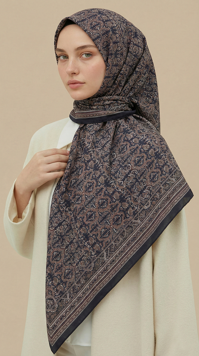 PETRA 120 * 120 CM COTTON ŞAL EŞARP - SİYAH