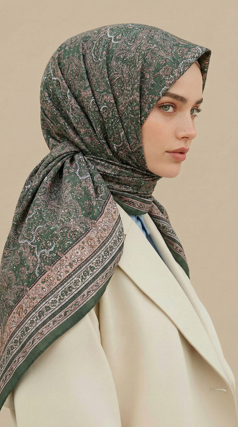PETRA 120 * 120 CM COTTON ŞAL EŞARP -YEŞİL