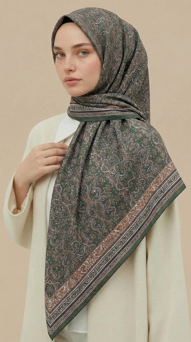 PETRA 120 * 120 CM COTTON ŞAL EŞARP -YEŞİL