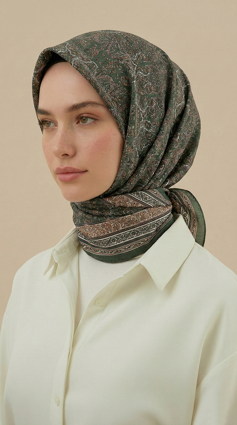 PETRA 120 * 120 CM COTTON ŞAL EŞARP -YEŞİL