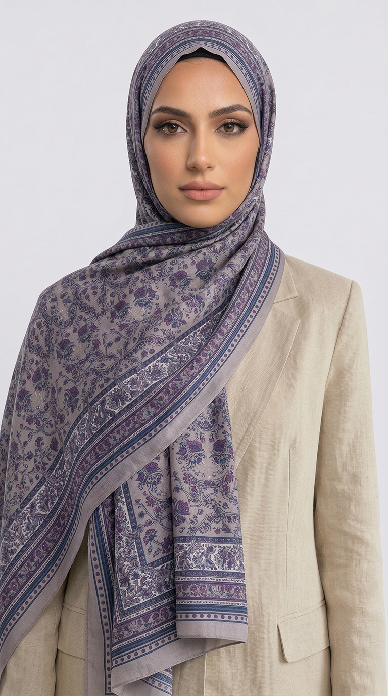PETRA ETNİK DESEN COTTON ŞAL -  BEJ / LİLA