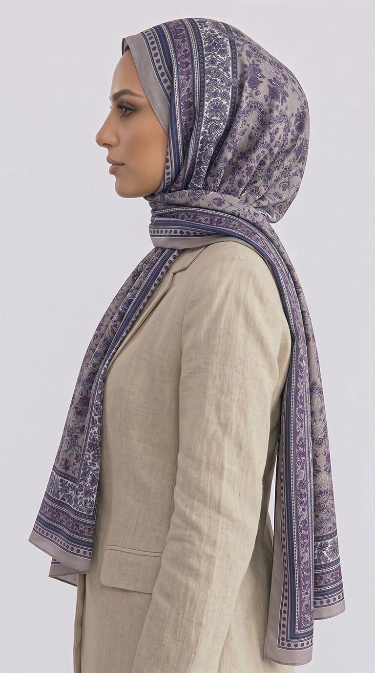 PETRA ETNİK DESEN COTTON ŞAL -  BEJ / LİLA