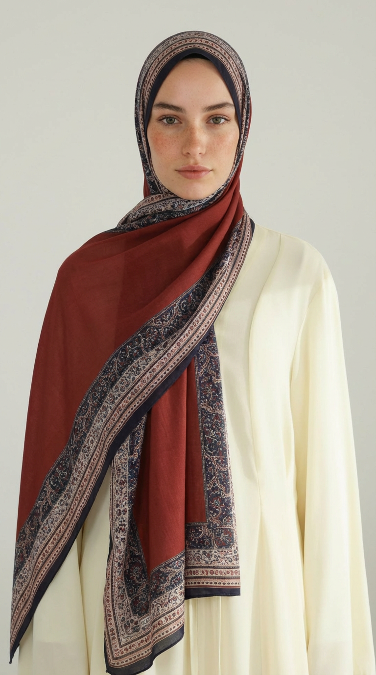 PETRA ETNİK DESEN COTTON ŞAL -   BORDO