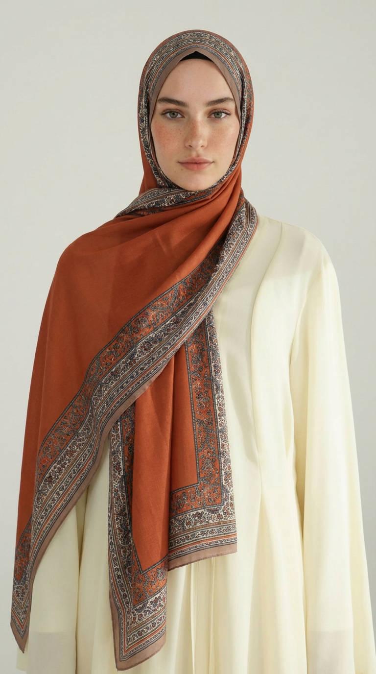 PETRA ETNİK DESEN COTTON ŞAL -   KİREMİT